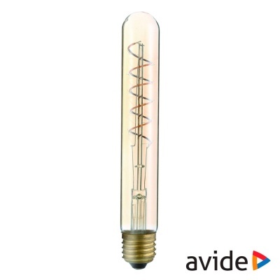 Lâmpada tubular transparente com filamento espiral e base metálica dourada