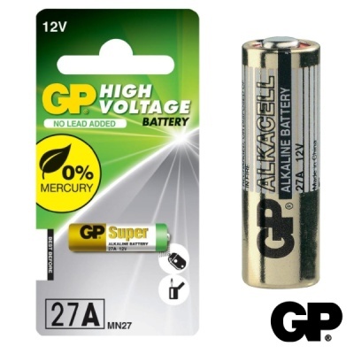 Bateria alcalina GP High Voltage 12V 27A MN27 embalagem e bateria