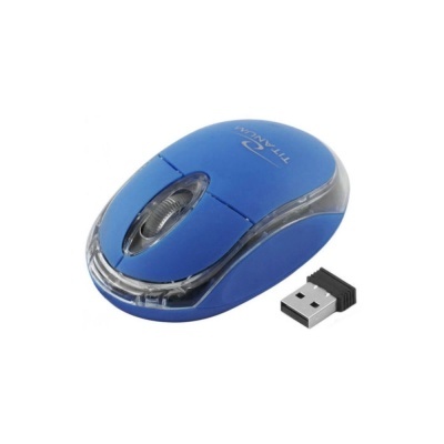 Rato sem fios azul com transmissor USB ao lado