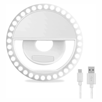 Anel de luz LED branco circular com cabo USB branco