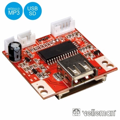 Placa eletrónica vermelha com USB, componentes e conectores brancos