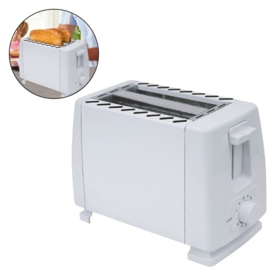 Torradeira branca com duas aberturas e botão de controlo