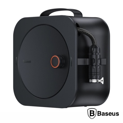 Rolo de cabo para carregador Baseus preto com botão laranja e cordão trançado