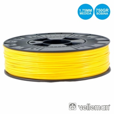 Rolo de filamento amarelo para impressora 3D com carretel preto e etiquetas 1.75MM MEDIDA e 750GR BOBINA