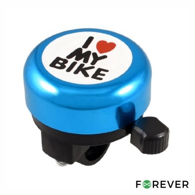 Campainha azul metálica para bicicleta com texto I ❤️ MY BIKE