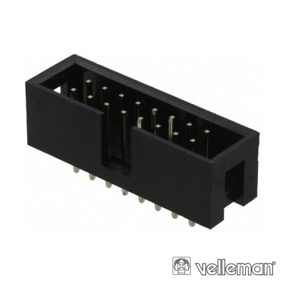 Conector electrónico preto com pinos metálicos dourados