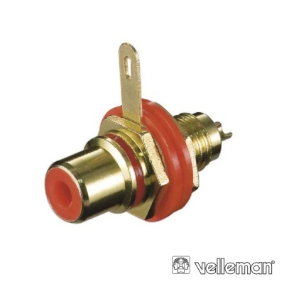 Conector AV RCA dourado com isolador vermelho