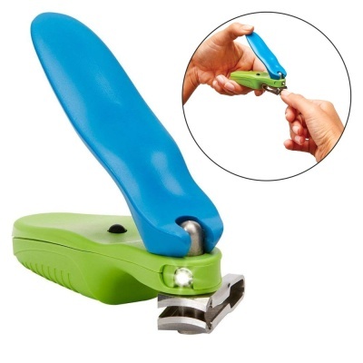 Corta-unhas azul e verde para bebés com luz LED