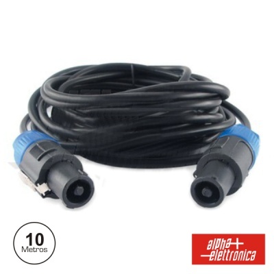 Cabo de áudio preto com conectores circulares preta e azul de 10 metros