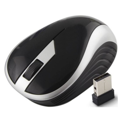 Rato de computador sem fios preto e cinzento com recetor USB