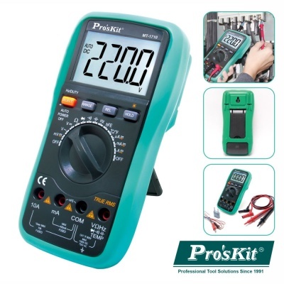 Multímetro digital Pro'sKit MT-1710 verde e preto com ecrã LCD e botão rotativo