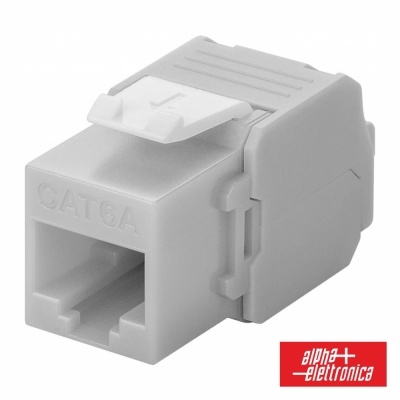 Conector RJ45 fêmea CAT6A cinza com logo alpha elettronica