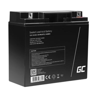 Bateria selada de chumbo-ácido preta com texto branco e terminais metálicos