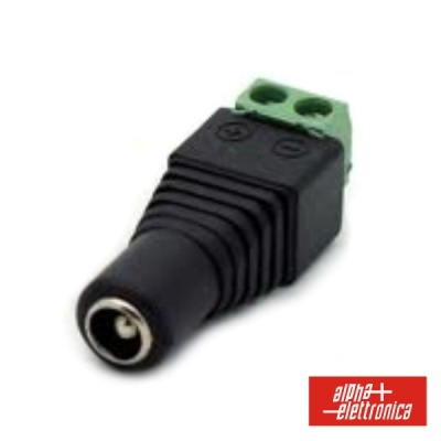 Conector adaptador de corrente DC preto com terminais verdes
