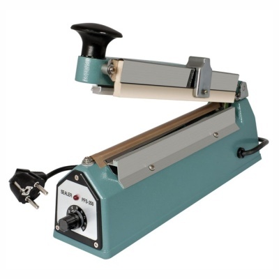 Seladora manual metálica verde com texto SEALER FP-200 e cabo elétrico