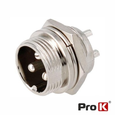 Conector metálico redondo com três pinos e rosca