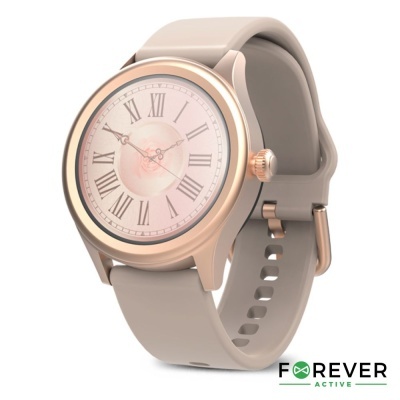 Relógio de pulso com bracelete de silicone beige e mostrador analógico com numerais romanos