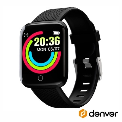 Relógio inteligente preto Denver com ecrã digital colorido e bracelete preta flexível