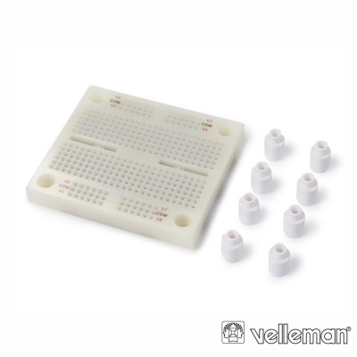 Placa de ensaio branca com espaçadores brancos e logótipo Velleman