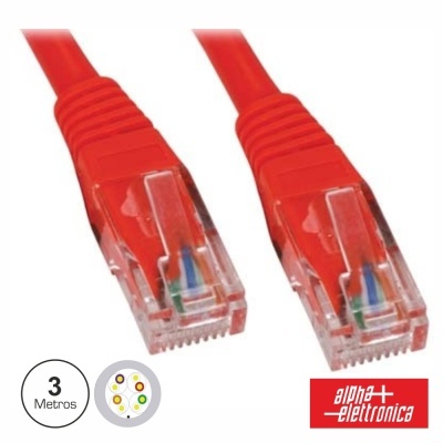 Cabo de rede Ethernet vermelho com conetores RJ45