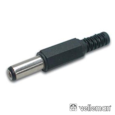 Conector DC macho preto e prateado com mola