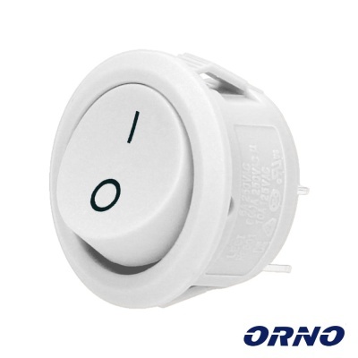 Interruptor redondo branco com símbolo de ligado/desligado da ORNO