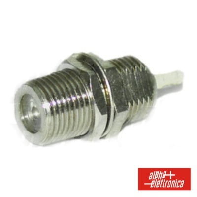 Conector coaxial metálico prateado com rosca e porca central