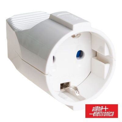 Adaptador elétrico branco com logotipo alpha + elettronica