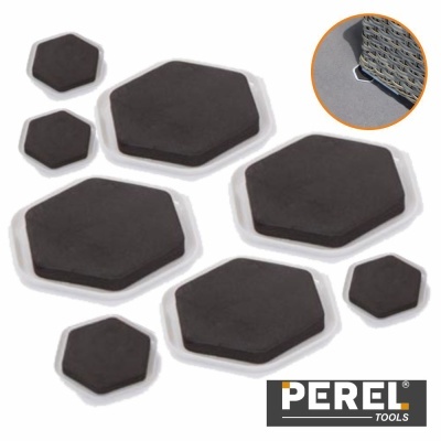 Conjunto protetores hexagonais de borracha preta para móveis com bordas brancas