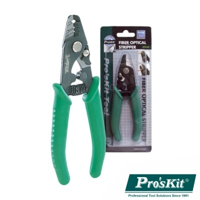 Ferramenta Pro'sKit para decapar fibra ótica com punhos verdes e corpo metálico