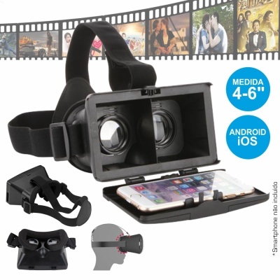 Óculos de realidade virtual preto com suporte ajustável e compartimento para smartphone entre 4 a 6 polegadas