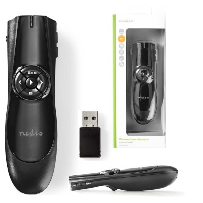 Comando apresentação sem fios Nedis preto com recetor USB e embalagem