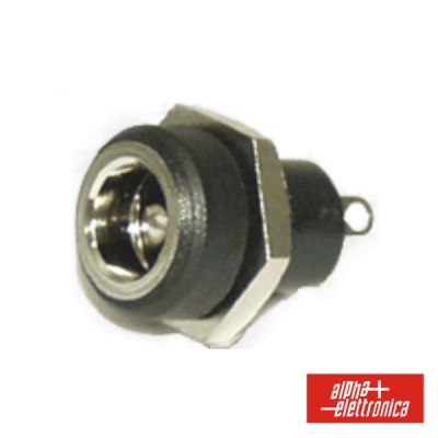 Conector fêmea DC metálico com isolamento preto e anel hexagonal