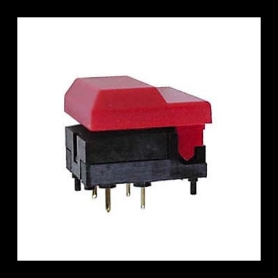 Interruptor botão preto e vermelho com pinos metálicos