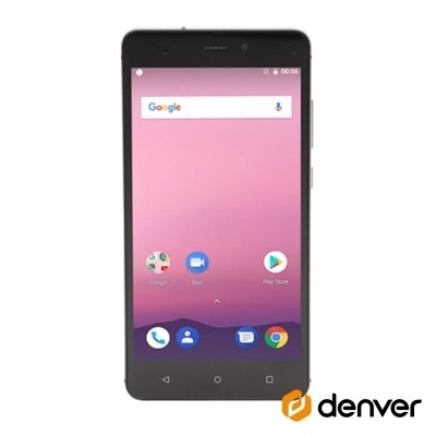 Smartphone preto com ecrã Android e logótipo Denver