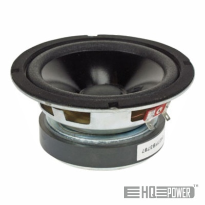 Altifalante redondo preto com estrutura metálica prateada