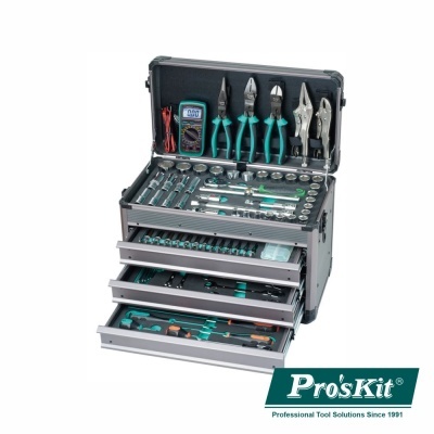 Conjunto de ferramentas Pro'sKit com multímetro e alicates em caixa metálica