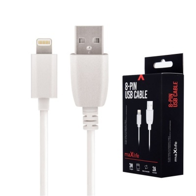 Cabo USB 8 pinos branco com embalagem preta maxLife