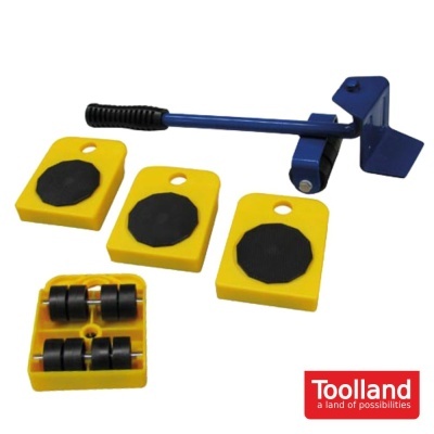 Kit transporte de móveis com alavanca, bases amarelas e rolos, logótipo Toolland