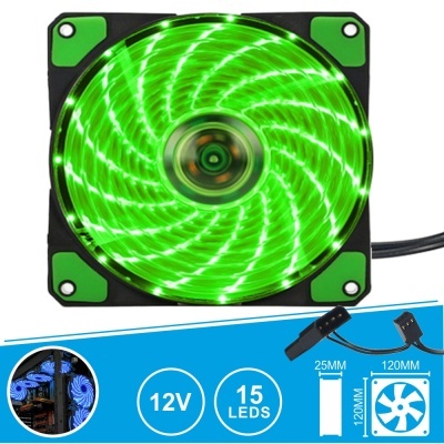 Ventoinha de computador LED verde 120mm x 120mm x 25mm 12V 15 LEDs