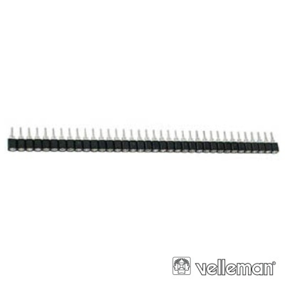 Barra de pinos para eletrónica com pinos metálicos e corpo preto