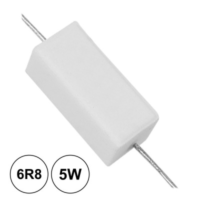 Resistor retangular branco com terminais metálicos