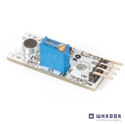 Módulo sensor de som electrónico com potenciômetro azul e pinos de ligação dourados