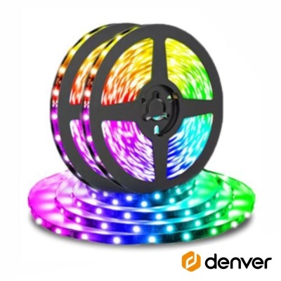 Duas bobinas de fita LED colorida da marca Denver