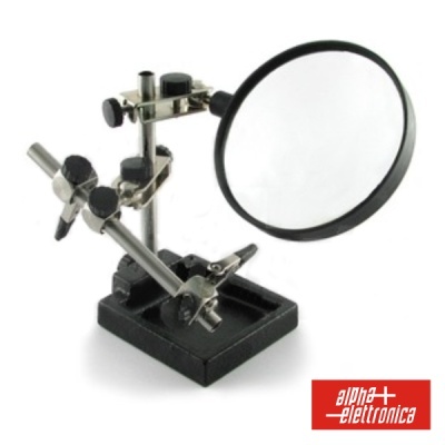 Suporte de bancada com lupa redonda e base preta
