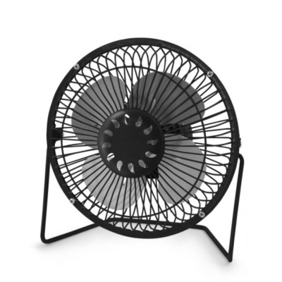 Ventoinha de secretária em metal preto com três pás cinzentas
