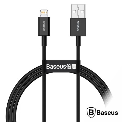 Cabo de carregamento Baseus preto com conetores USB e Lightning