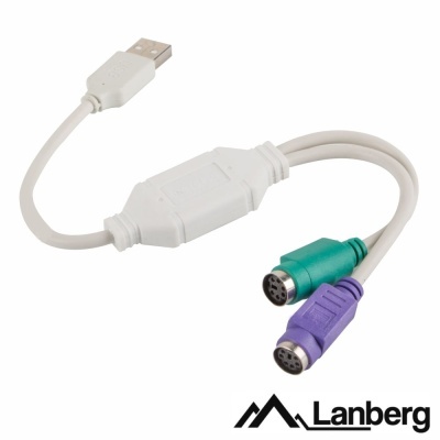 Cabo adaptador USB para PS/2 verde e roxo da marca Lanberg