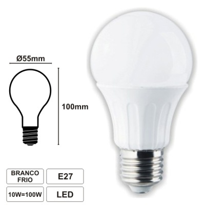 Lâmpada LED branca com base E27, 10W, branco frio