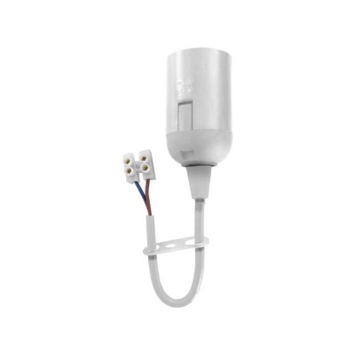 Suporte de lâmpada branco com conector elétrico e fios.